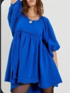 Free People sunchild babydoll Bright Blue Puff-Sleeve Swing Dress